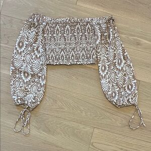 Dynamite Tan and White Smocked Top